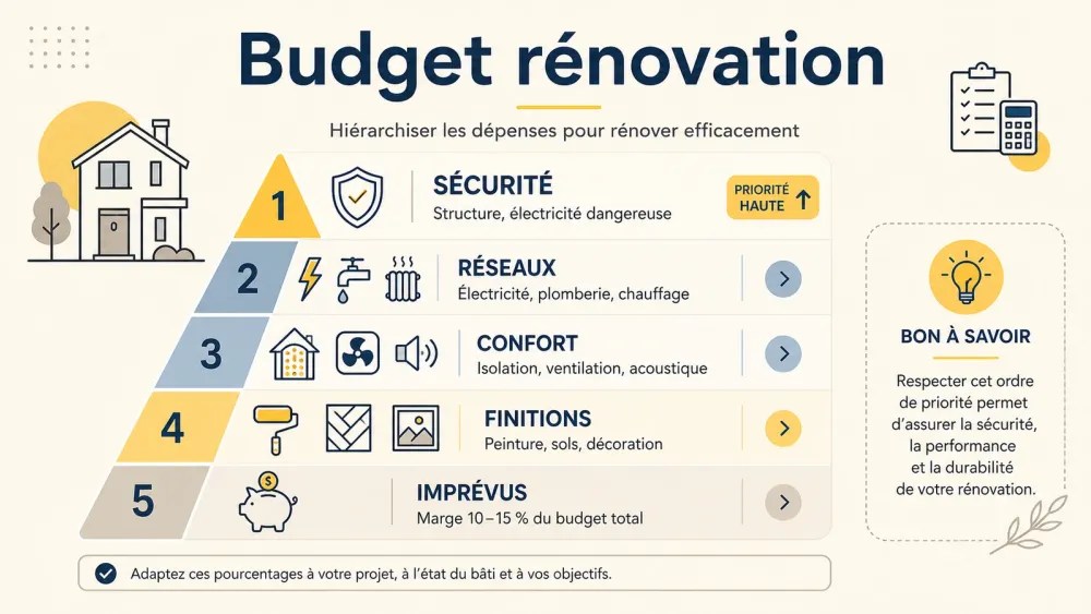 Infographie française pour répartir un budget rénovation maison