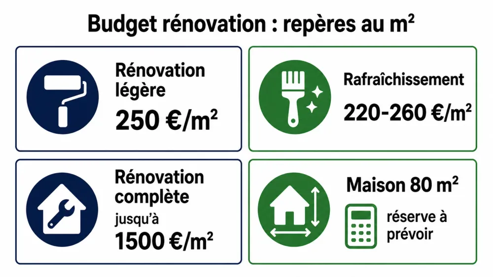 Infographie des fourchettes de prix au mètre carré pour piloter un budget rénovation.