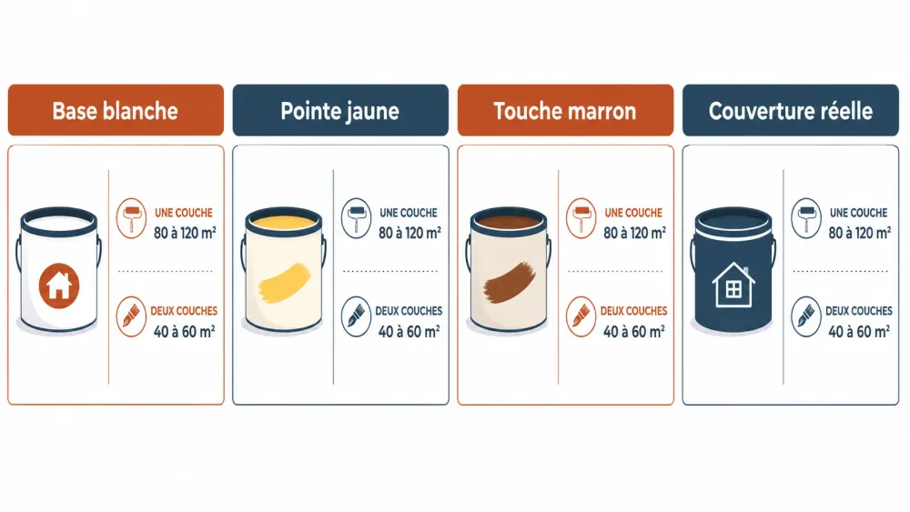 Schéma des proportions de peinture et des surfaces couvertes par un pot de 10 litres de beige.