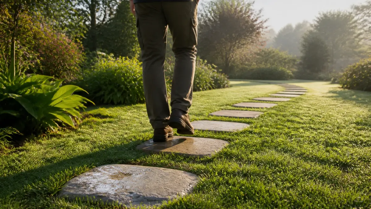 Allée de jardin en pas japonais espacés pour une marche naturelle