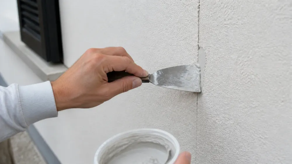 Réparation d’une fissure de façade avant peinture extérieure
