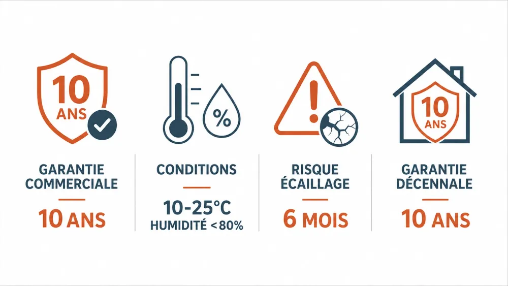Garanties et conditions clés pour une tenue de 10 ans sur façade peinte.