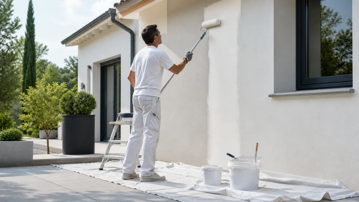 Visuel éditorial La Maison des Couleurs pour Peinture de façade Hydroplast 5000 : rendement réel et calcul avant chantier