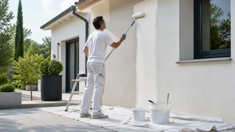 Visuel éditorial La Maison des Couleurs pour Peinture de façade Hydroplast 5000 : rendement réel et calcul avant chantier