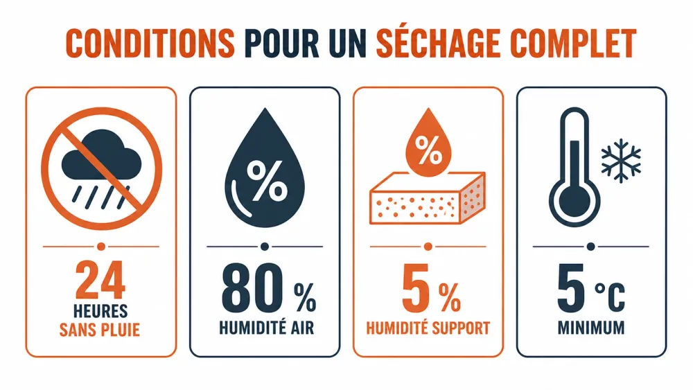 Seuils clés de délai et d'humidité pour obtenir un séchage complet sans défaut sur la façade.