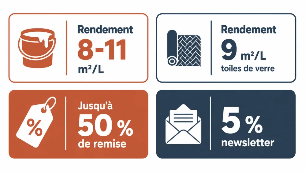 Infographie des rendements et remises de la peinture Guittet en intérieur.