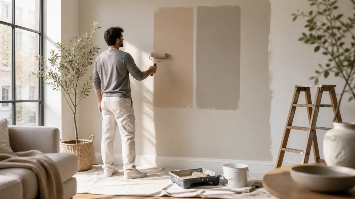 Peinture intérieure appliquée sur un mur de salon lumineux