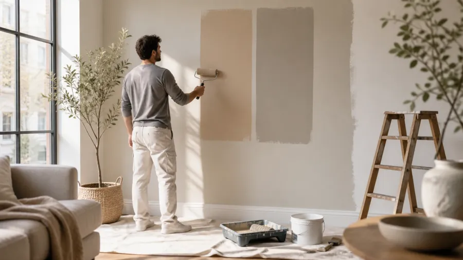 Peinture intérieure appliquée sur un mur de salon lumineux
