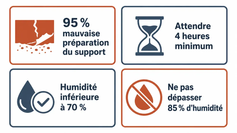 Infographie résumant les quatre règles pour éviter les cloques à la deuxième couche de peinture.