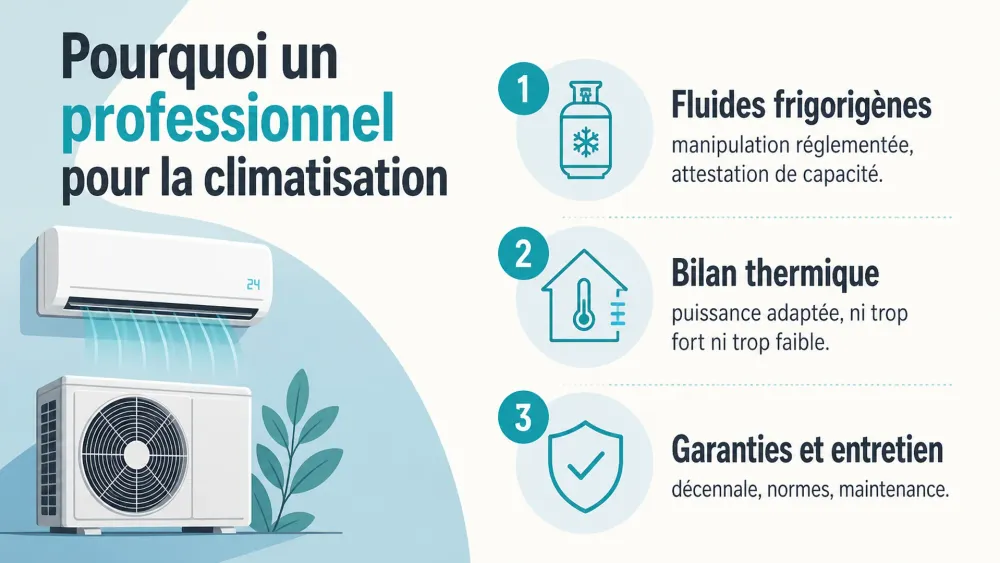 Infographie : trois raisons de faire installer une climatisation par un professionnel.