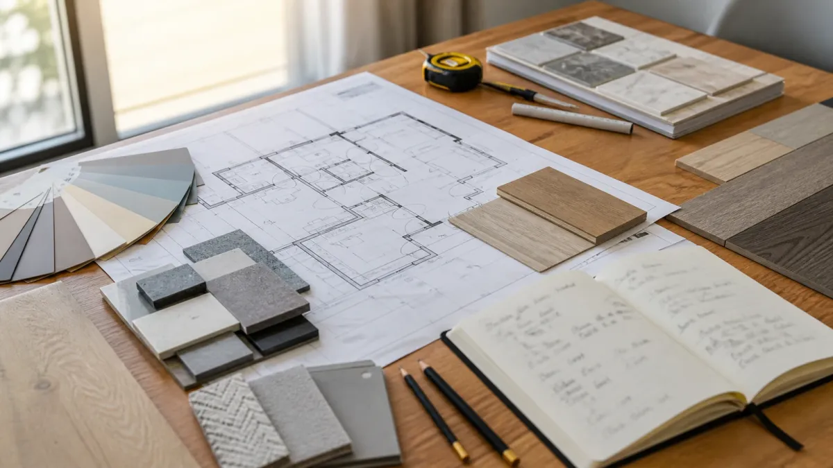Planification d’un projet rénovation avec nuancier, plan et échantillons