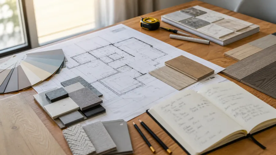 Planification d’un projet rénovation avec nuancier, plan et échantillons