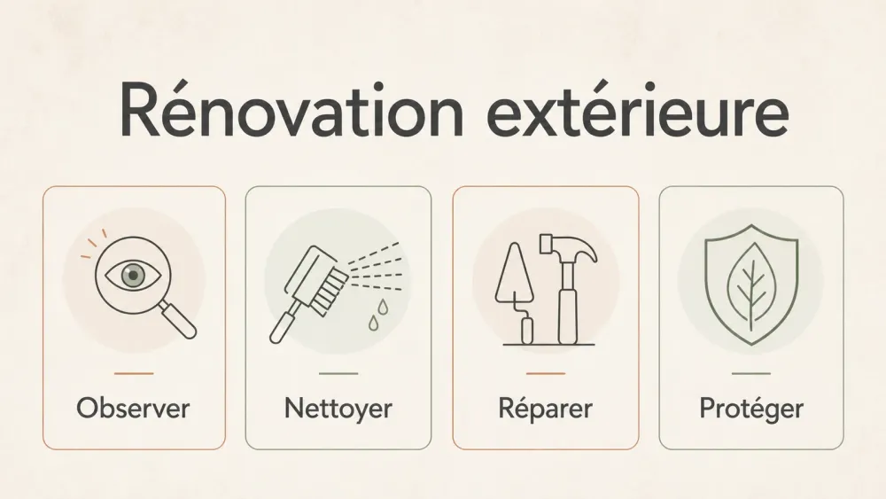 Infographie Observer Nettoyer Réparer Protéger pour une rénovation extérieure