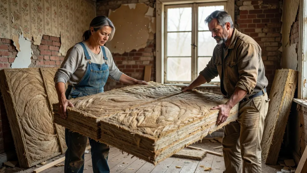 Pose de laine de bois pour l'isolation durable d'une maison ancienne