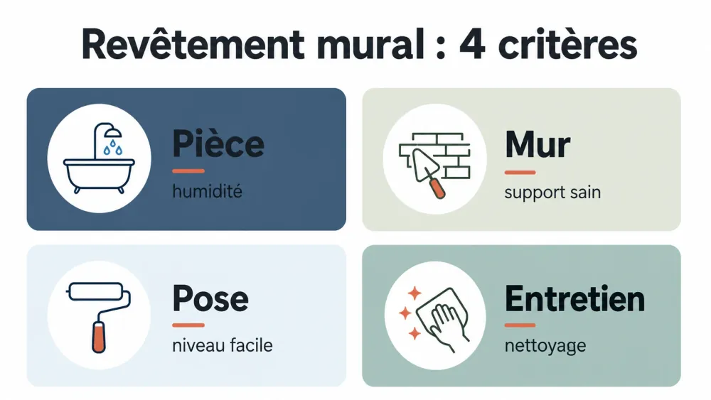 Infographie des quatre critères pour choisir un revêtement mural