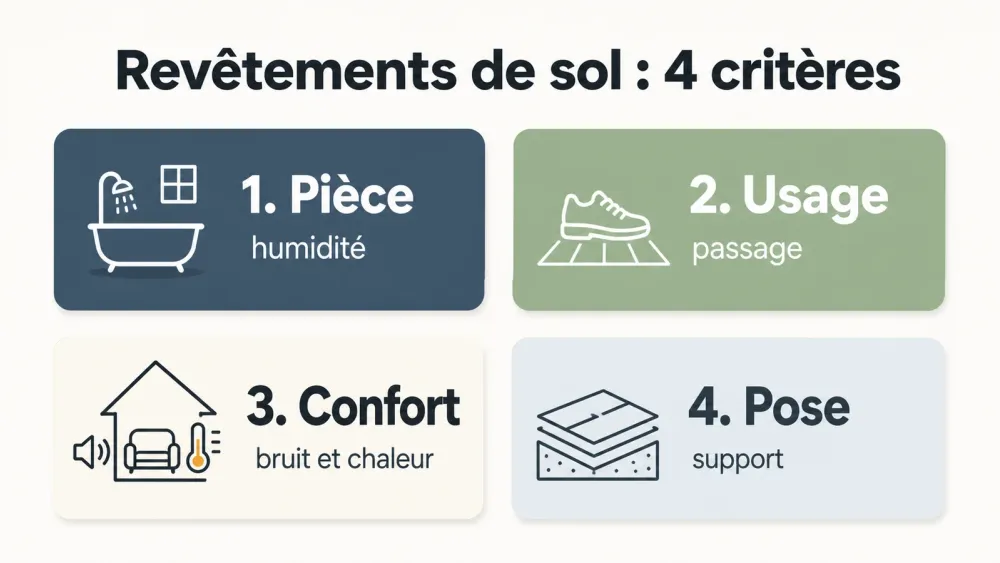 Infographie des quatre critères pour choisir un revêtement de sol