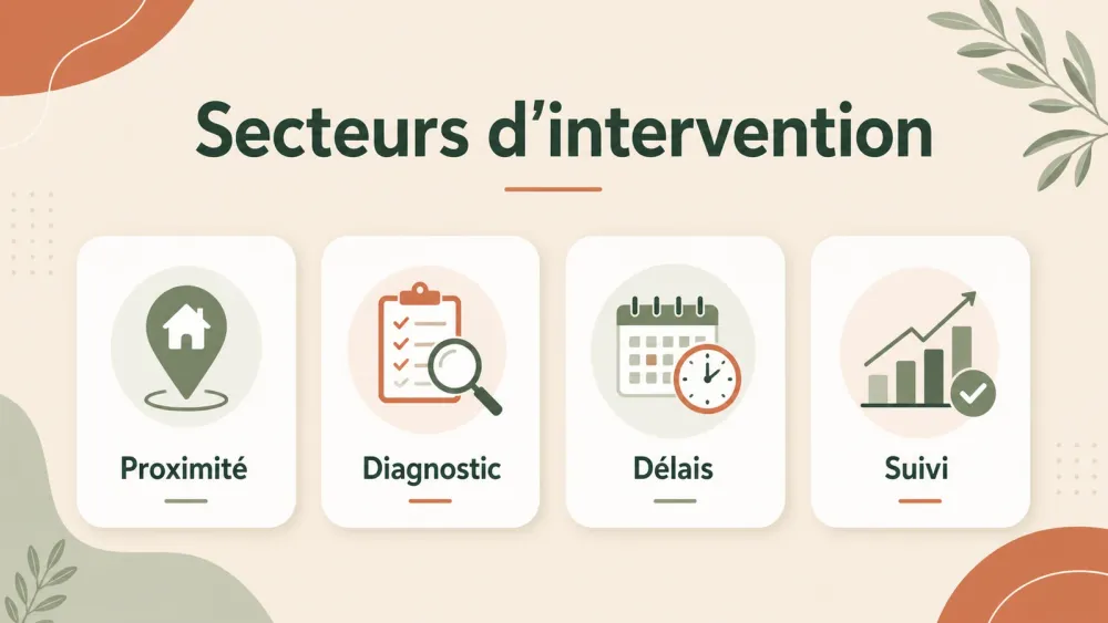 Infographie Secteurs d’intervention Proximité Diagnostic Délais Suivi