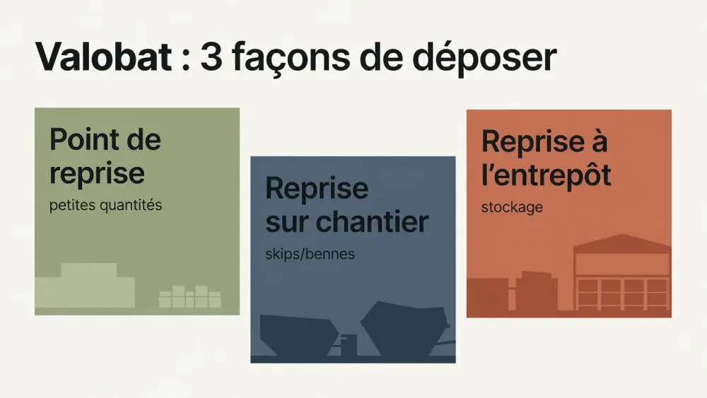 Infographie française Valobat : 3 façons de déposer les déchets de chantier