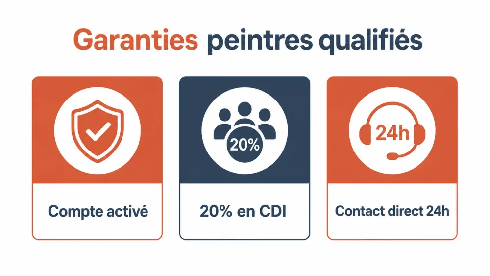 Infographie présentant les garanties des peintres avec 20 % en CDI selon France Travail.